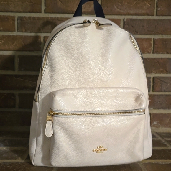 Coach Charlie Chalk White Pebble Leather Large Backpack - Picture 1 of 9